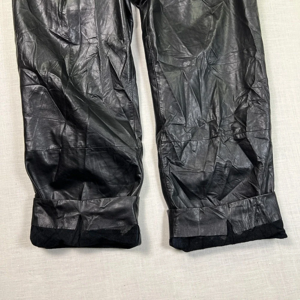 VTG Leather City Mens‎ Size 34 Pants Baggy Black Genuine Leather Pleated Lined